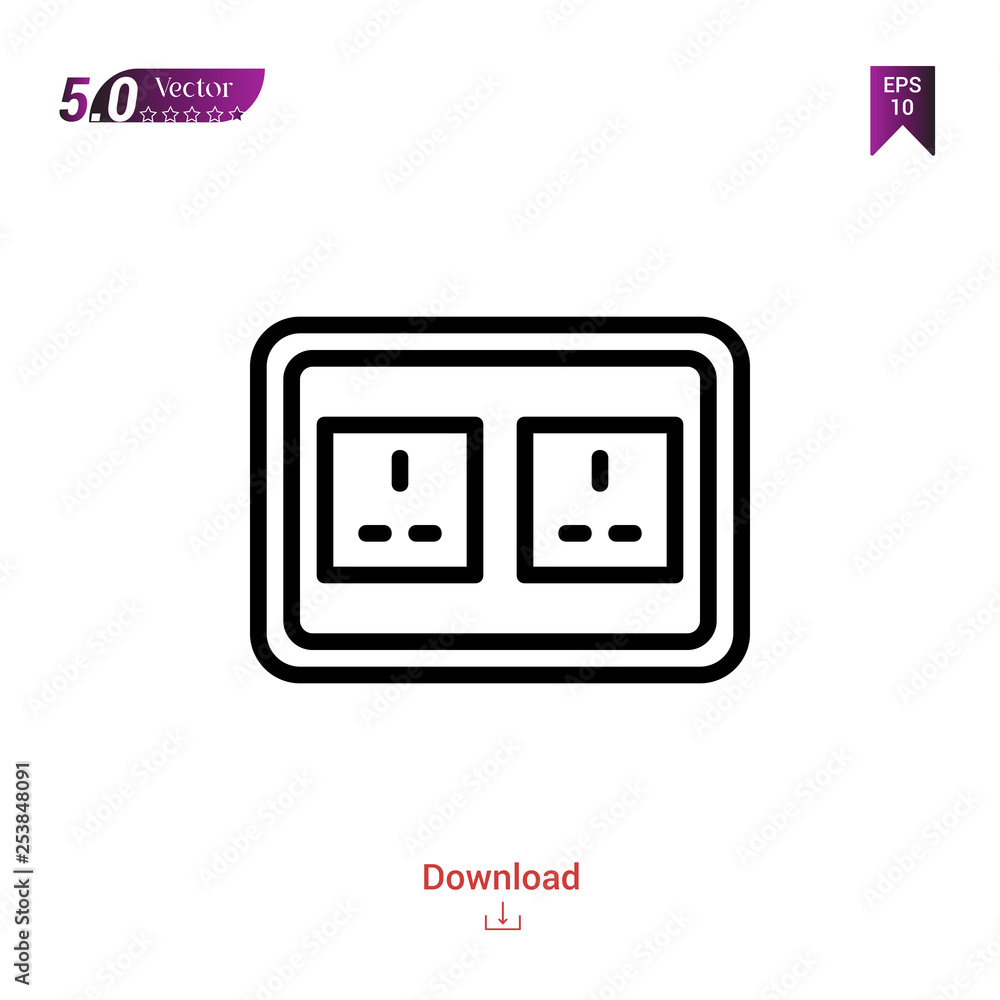 Outline socket icon isolated on white background. Popular icons for 2019 year. Line pictogram. Graphic design, mobile application, logo, user interface. EPS 10 format vector Outline socket icon isolated on white background. Popular icons for 2019 year. Line pictogram. Graphic design, mobile application, logo, user interface. EPS 10 format vector