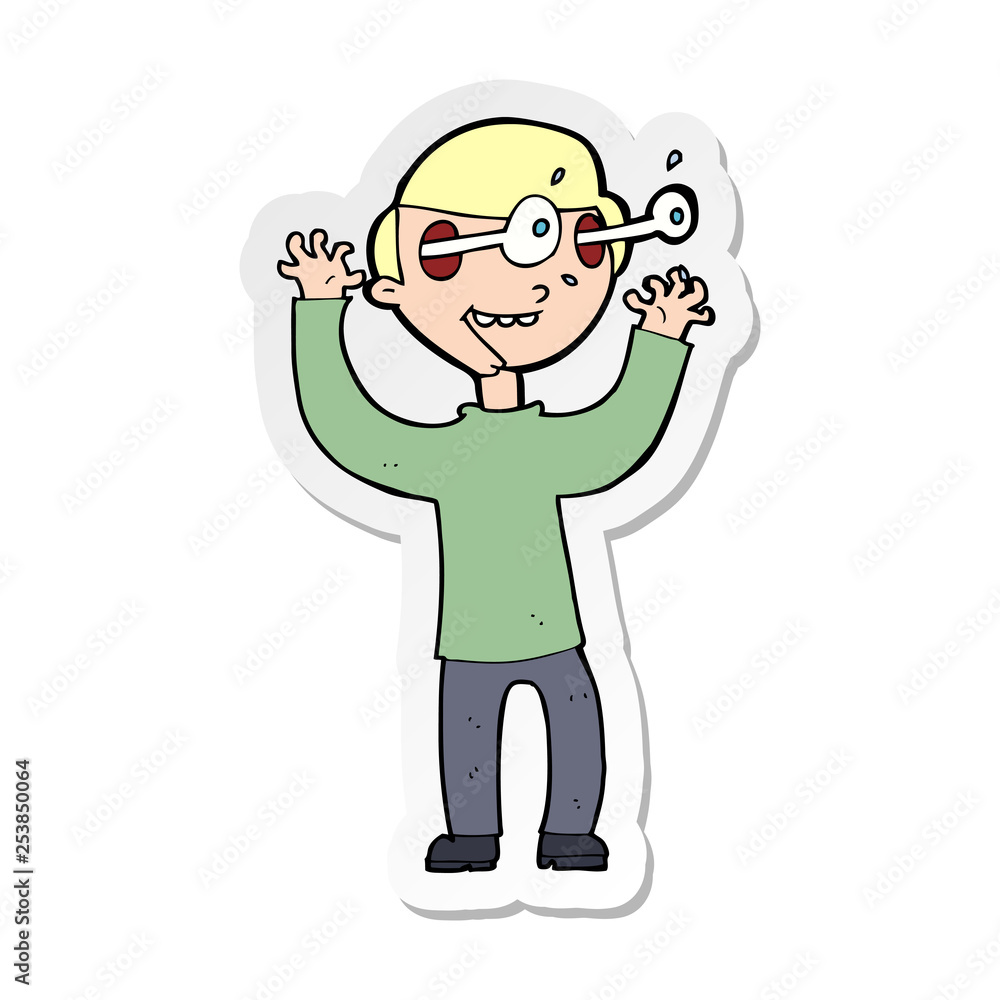 sticker of a cartoon man with popping out eyes
