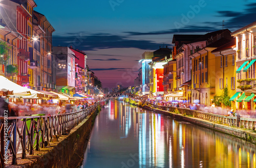 Naviglio Grande canal at the sunset, Milan, Italy   photo