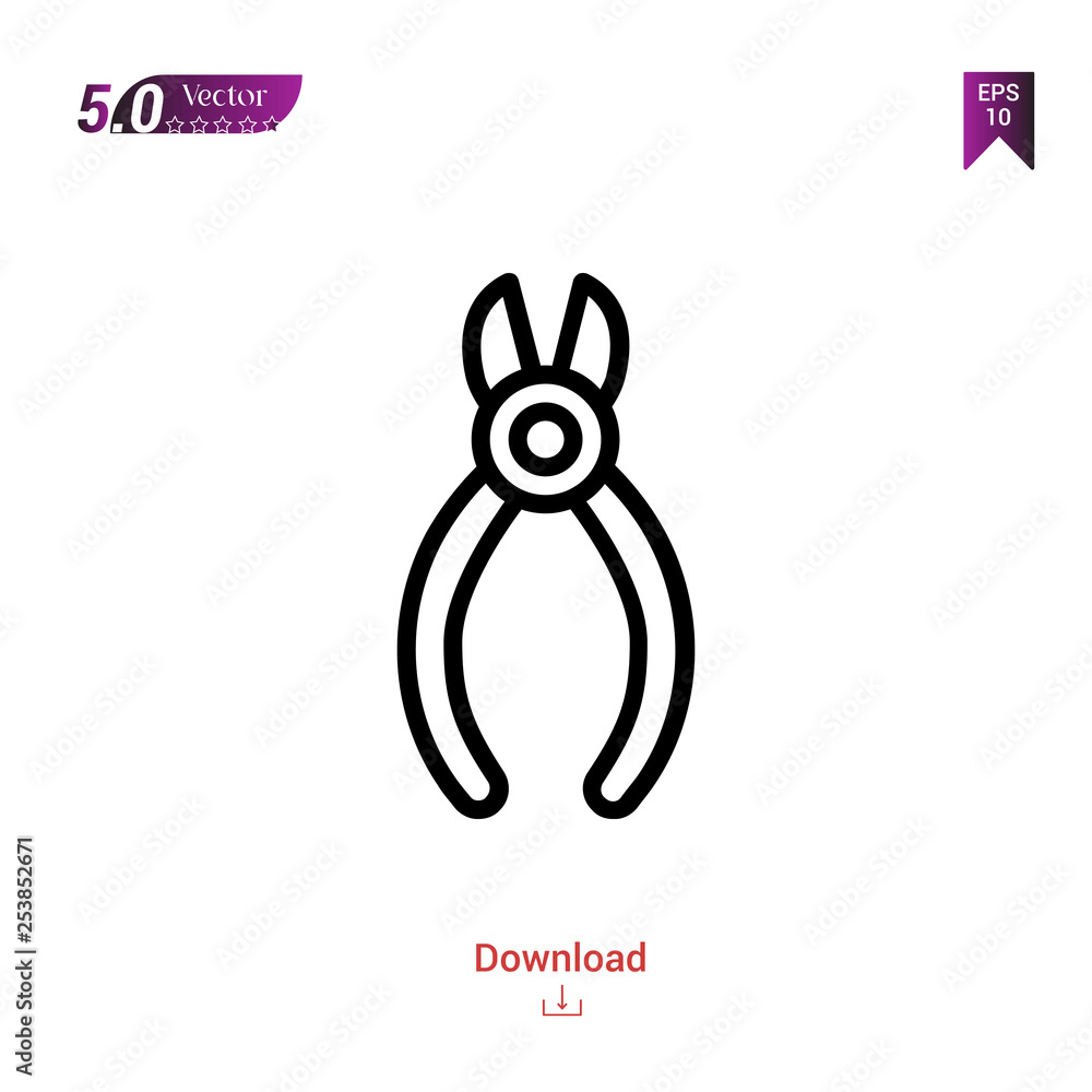 Outline plier icon isolated on white background. Popular icons for 2019 year. Line pictogram. Graphic design, mobile application, logo, user interface. EPS 10 format vector Outline plier icon isolated on white background. Popular icons for 2019 year. Line pictogram. Graphic design, mobile application, logo, user interface. EPS 10 format vector