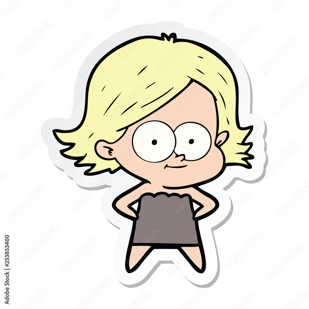 sticker of a happy cartoon girl sticker of a happy cartoon girl