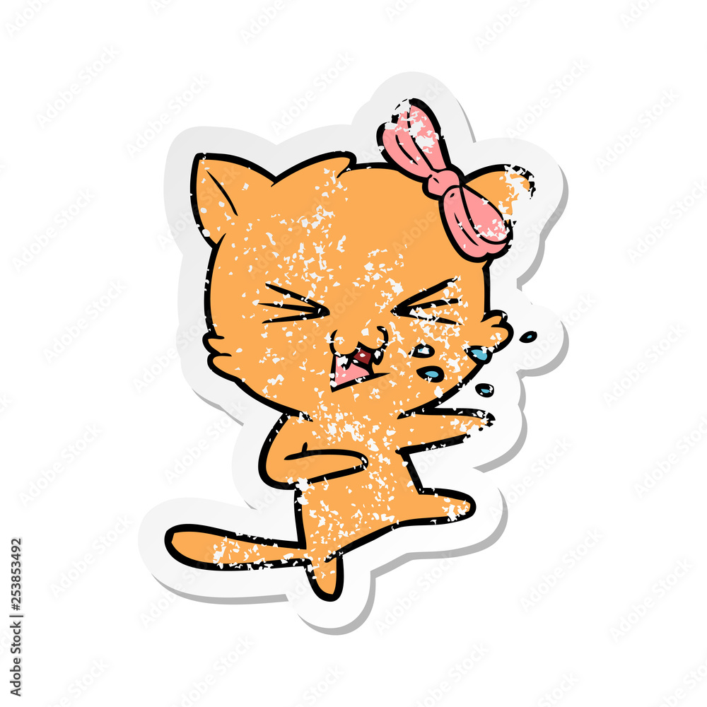 distressed sticker of a cartoon cat