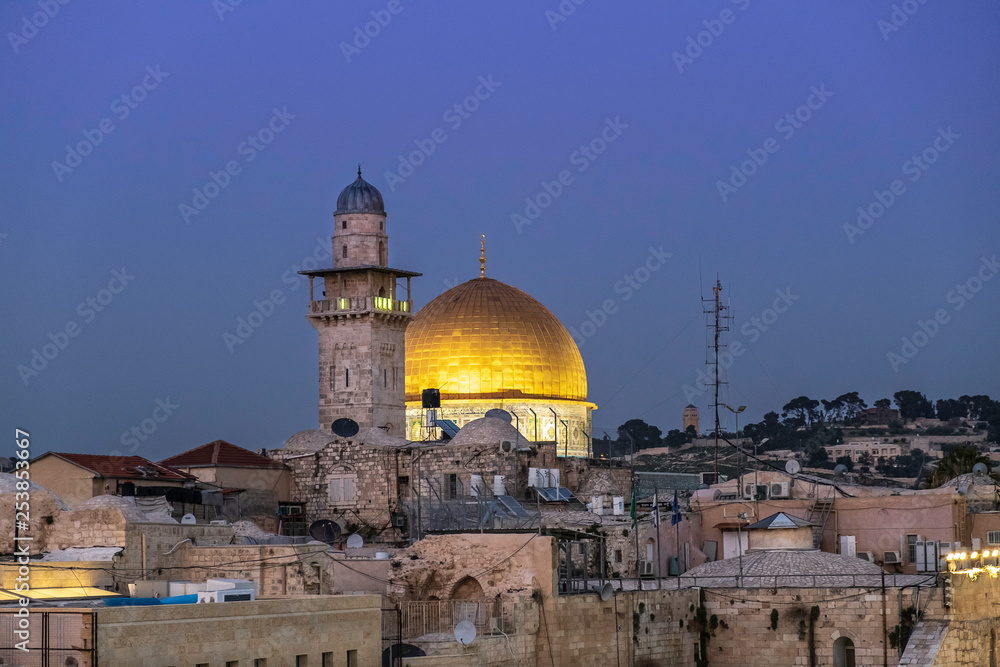 Golden Dome of The Rock In the evening time on the Temple Mount in the Old City of Jerusalem