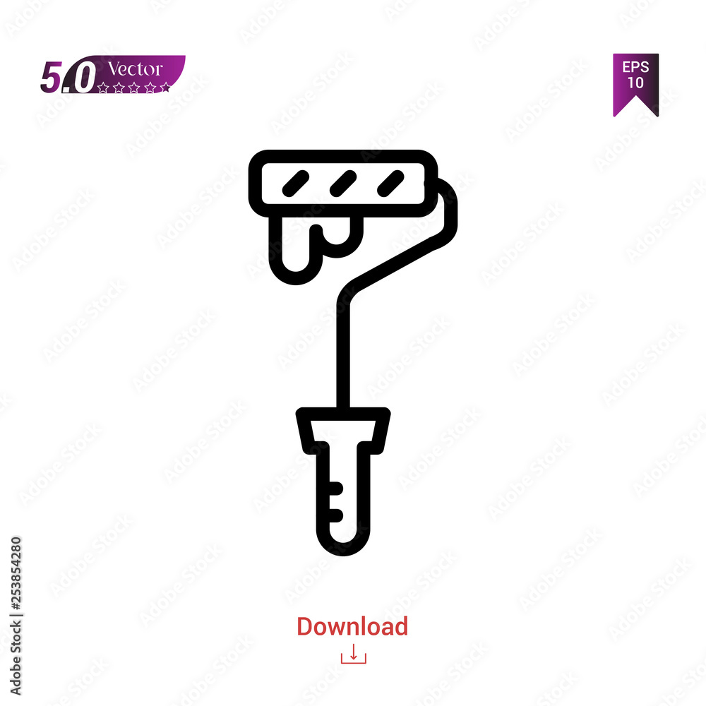 Outline paint-roller icon isolated on white background. Popular icons for 2019 year. Line pictogram. Graphic design, mobile application, logo, user interface. EPS 10 format vector Outline paint-roller icon isolated on white background. Popular icons for 2019 year. Line pictogram. Graphic design, mobile application, logo, user interface. EPS 10 format vector