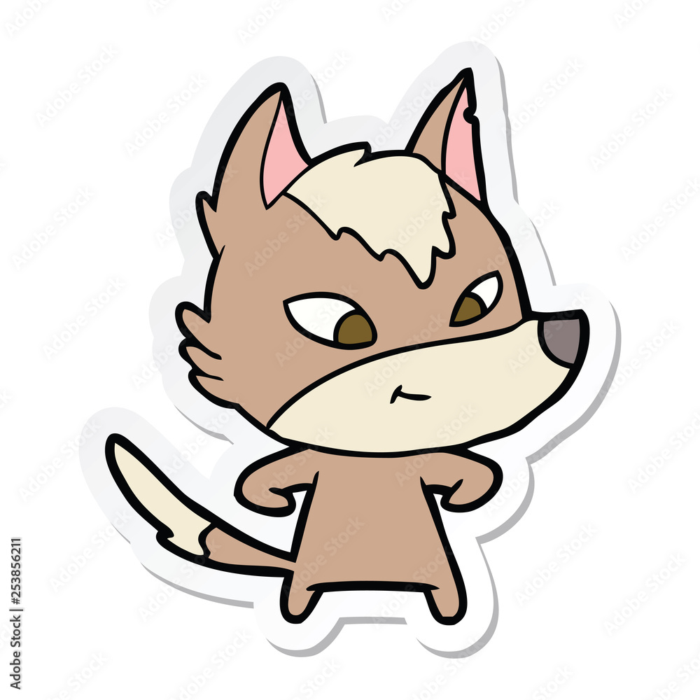 sticker of a friendly cartoon wolf sticker of a friendly cartoon wolf