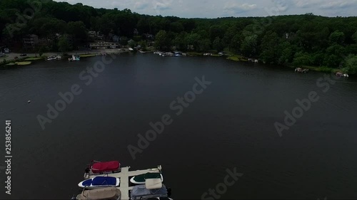 Docked boats on Lake Hopatcong, aerial photo