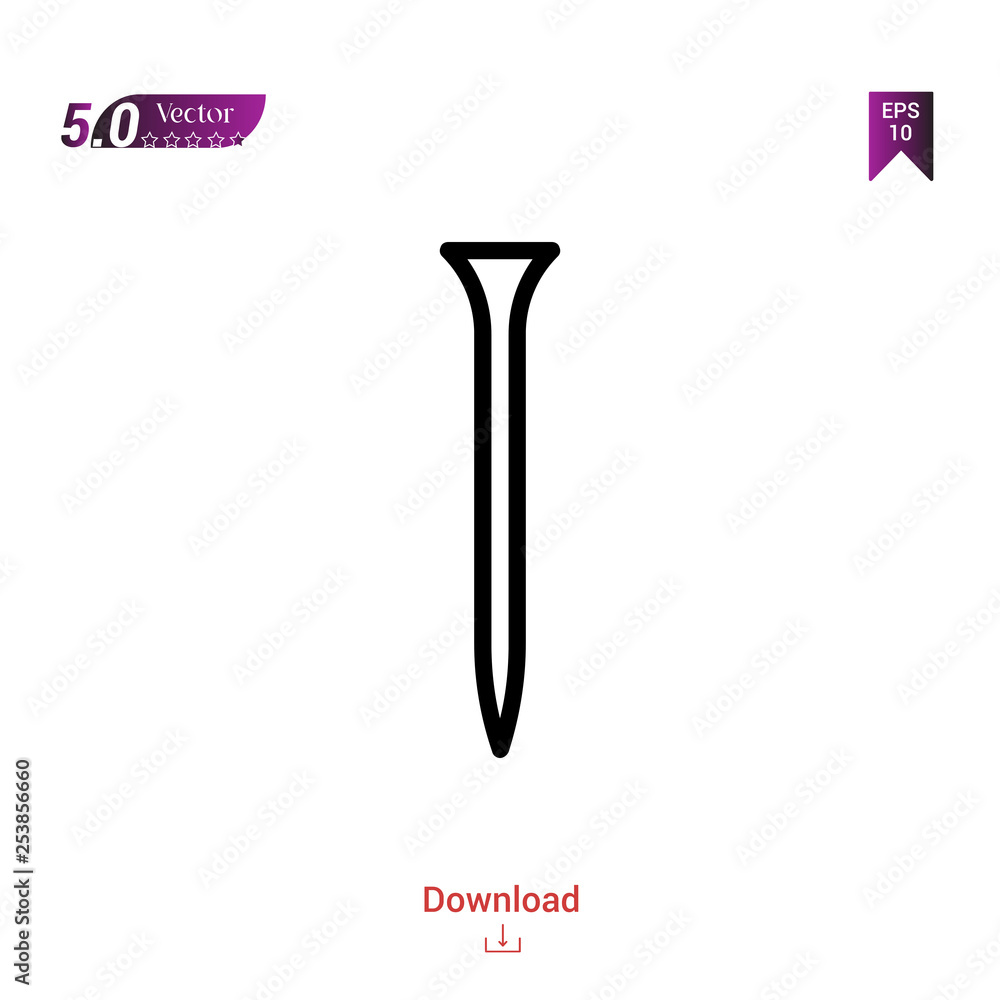 Outline nail icon isolated on white background. Popular icons for 2019 year. Line pictogram. Graphic design, mobile application, logo, user interface. EPS 10 format vector Outline nail icon isolated on white background. Popular icons for 2019 year. Line pictogram. Graphic design, mobile application, logo, user interface. EPS 10 format vector