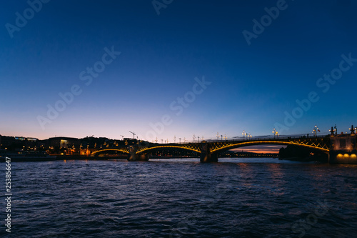 Budapest, Hungary bridge on Danube river. twilight. light of the