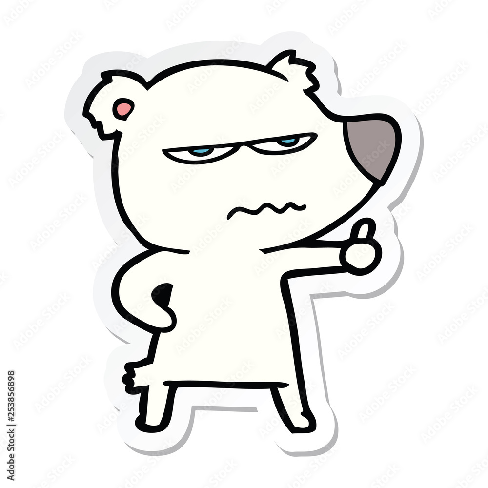 sticker of a angry bear polar cartoon giving thumbs up sticker of a angry bear polar cartoon giving thumbs up