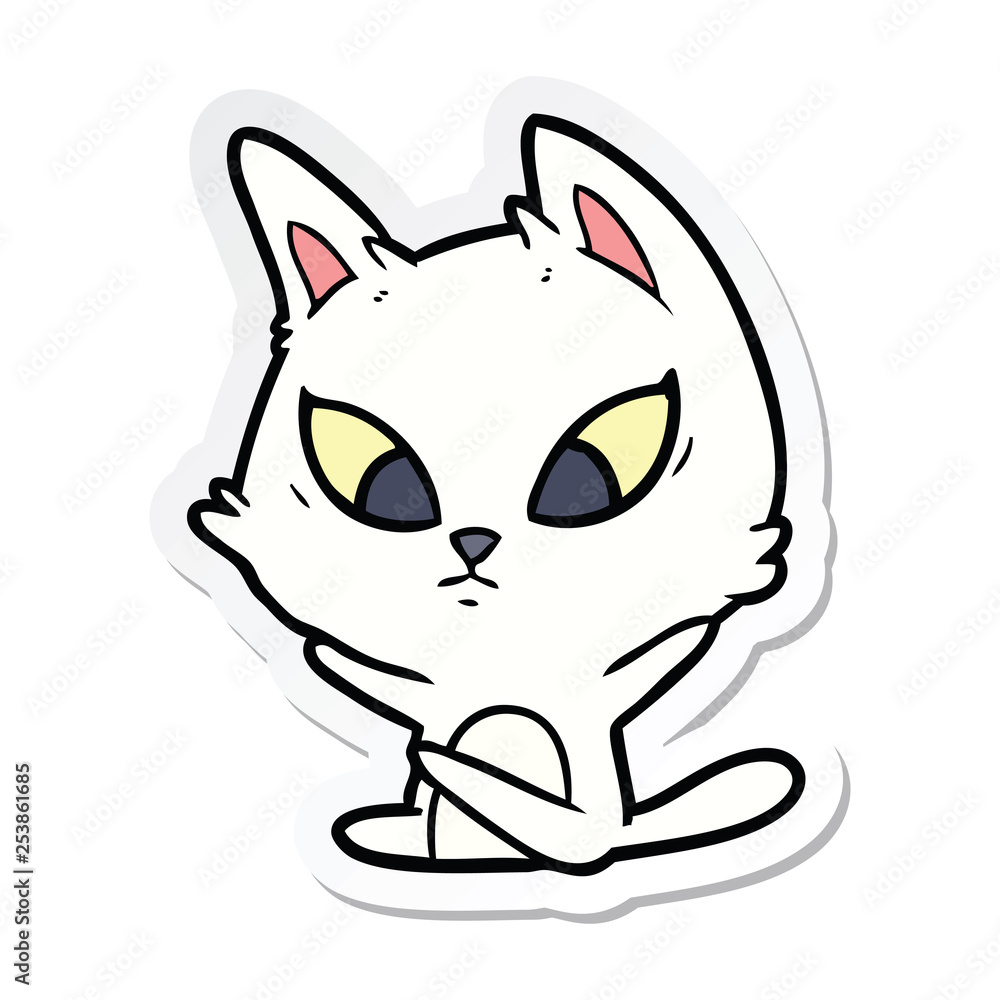 sticker of a confused cartoon cat sitting sticker of a confused cartoon cat sitting
