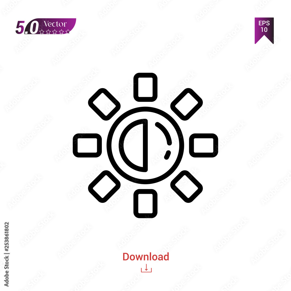 Outline brightness icon isolated on white background. Line pictogram. Graphic design, mobile application, logo, user interface. Editable stroke. EPS10 format vector illustration Outline brightness icon isolated on white background. Line pictogram. Graphic design, mobile application, logo, user interface. Editable stroke. EPS10 format vector illustration