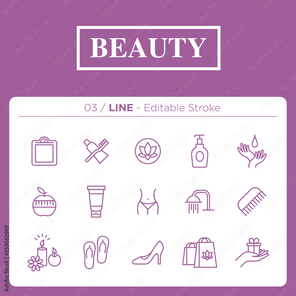 set of beauty icons in line set of beauty icons in line