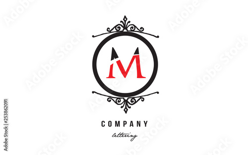 Free Download m black white red decorative monogram alphabet letter logo icon design - GFXLoad