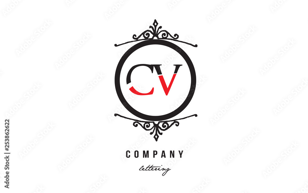 CV C V red white black decorative monogram alphabet letter logo combination icon design CV C V red white black decorative monogram alphabet letter logo combination icon design