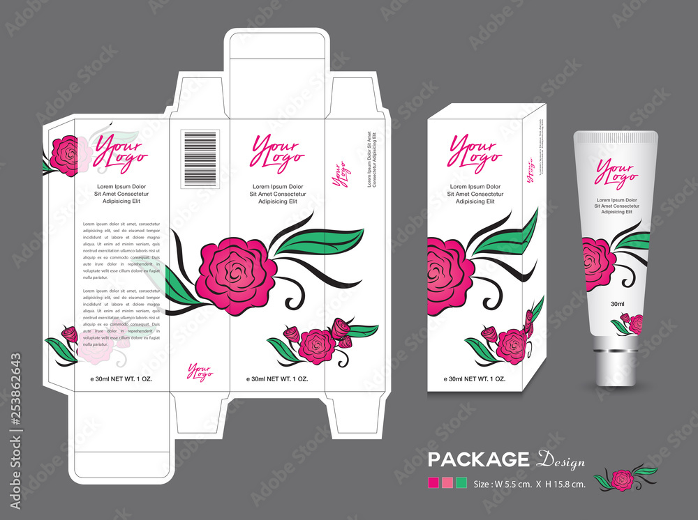 Pink Cosmetic Packaging Template, Rose background1