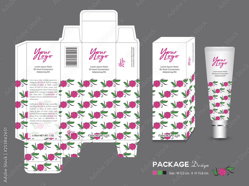 Pink Cosmetic Packaging Template, Rose background1