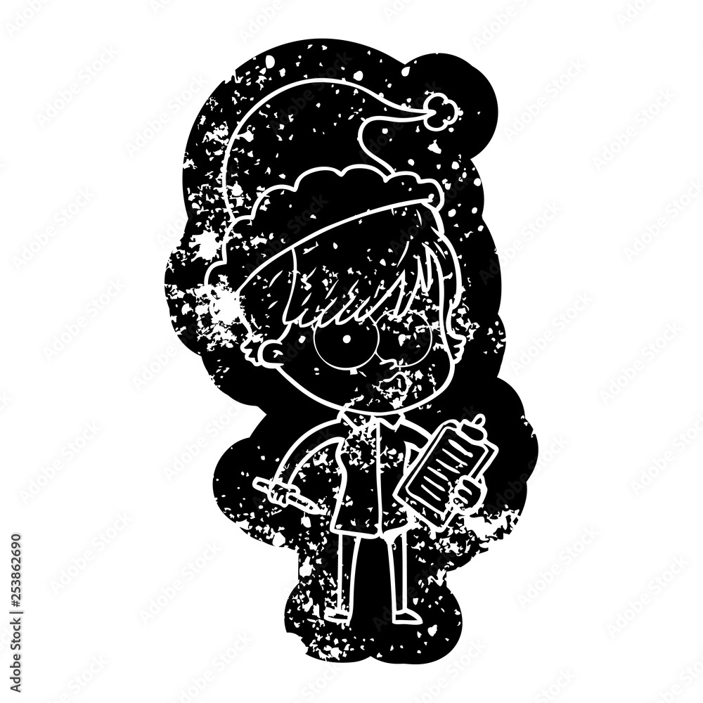 cartoon distressed icon of a woman wearing santa hat cartoon distressed icon of a woman wearing santa hat