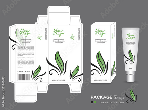 Beauty Packaging template, 3d Box cosmetics, product design, leaf Packaging, healthy products, Cream layout, Fresh ecological, nature box, Body care, spa, lotion, shampoo, Realistic bottle mock up