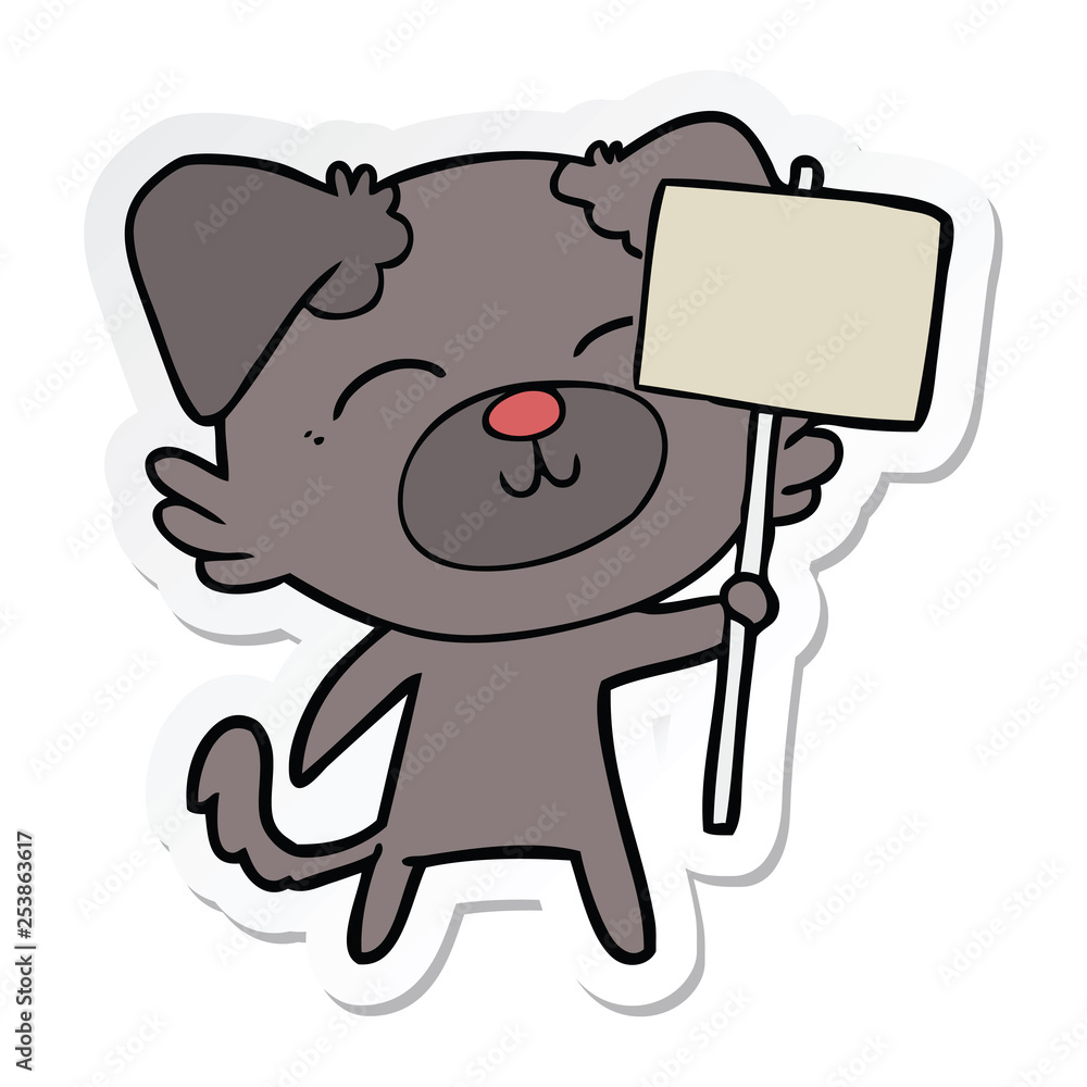 Fototapeta premium sticker of a cartoon dog with protest sign