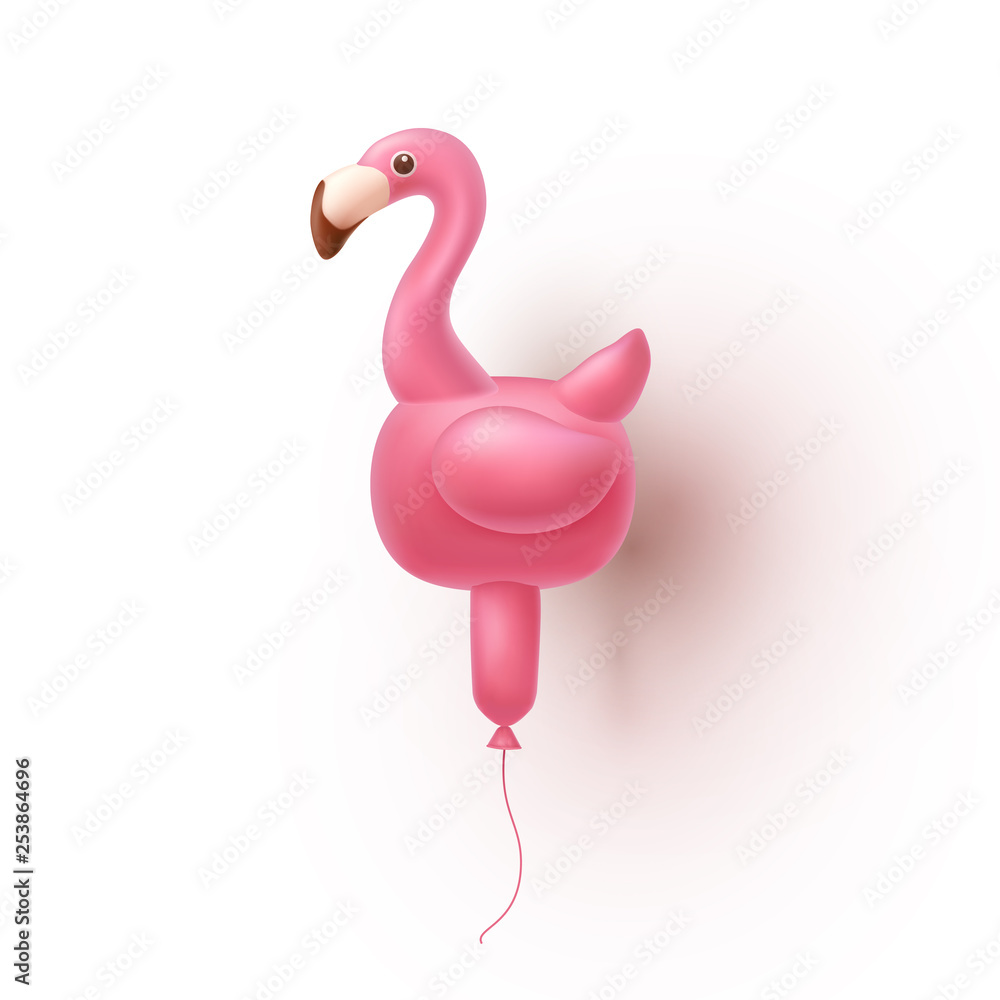 Flamingo balloon isolated on white background. Pink inflatable tropical  bird ballon. Vector 3d summer element design. Stock Vector | Adobe Stock