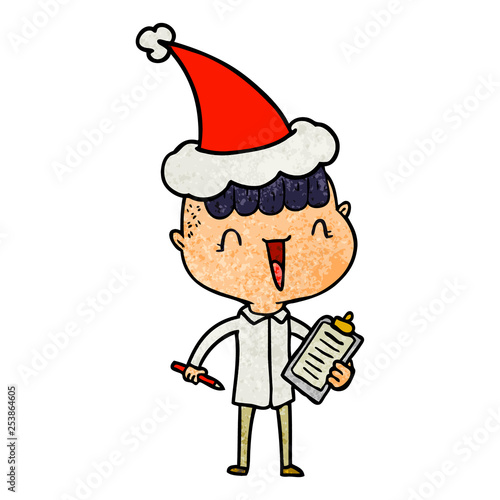 textured cartoon of a happy boy surprised wearing santa hat