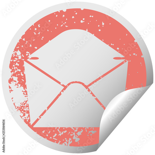 quirky distressed circular peeling sticker symbol envelope
