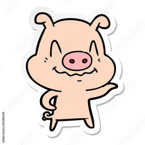 sticker of a nervous cartoon pig