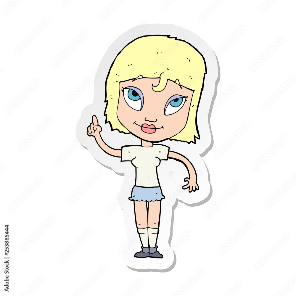 sticker of a cartoon woman with idea sticker of a cartoon woman with idea