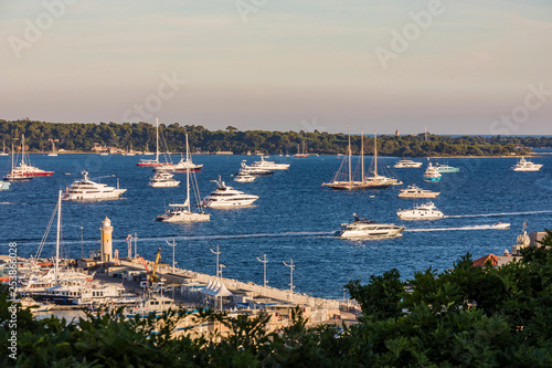 France, Provence-Alpes-Cote d'Azur, Cannes, Sailing yachts near Iles de Lerins photo