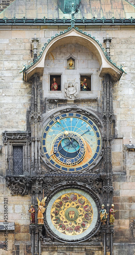 Prague Orloj, a medieval astronomical clock mounted on the southern wall of Old Town Hall at Old Town Square of Prague, Czech Republic photo