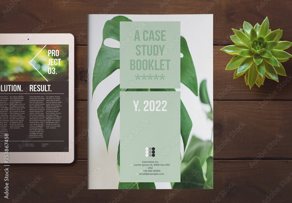 Case Study Booklet Layout with Green Accents Stock Template | Adobe Stock