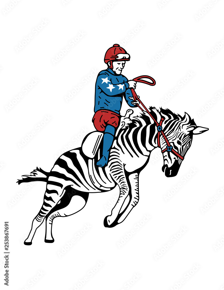 horse and jockey zebra racing sport vector illustration design colorful logo