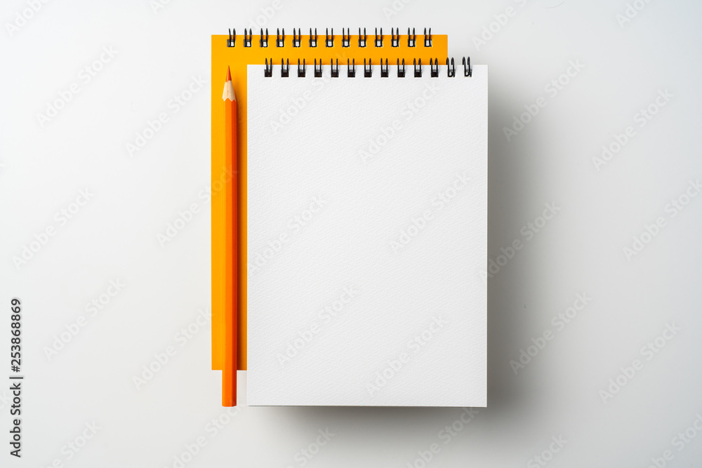 two spiral orange notebook and pen on white two spiral orange notebook and pen on white