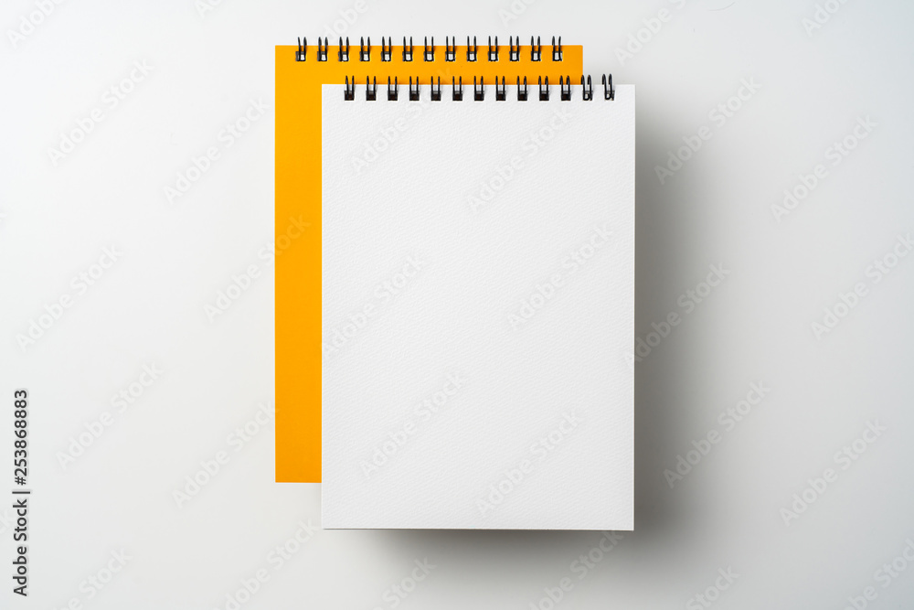 two spiral orange notebook and pen on white two spiral orange notebook and pen on white