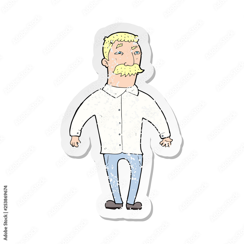 retro distressed sticker of a cartoon man with mustache retro distressed sticker of a cartoon man with mustache