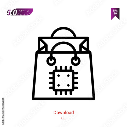 shopping-bag icon isolated on white background. Line pictogram. Graphic design, mobile application, artificial intelligence icons, user interface. Editable stroke. EPS10 format vector illustration