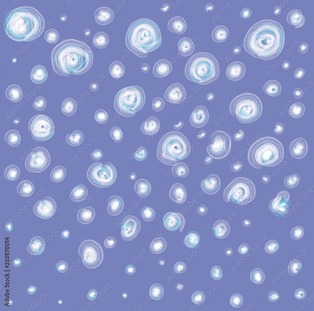 White snow flakes against the sky or bubbles in the aquarium White snow flakes against the sky or bubbles in the aquarium
