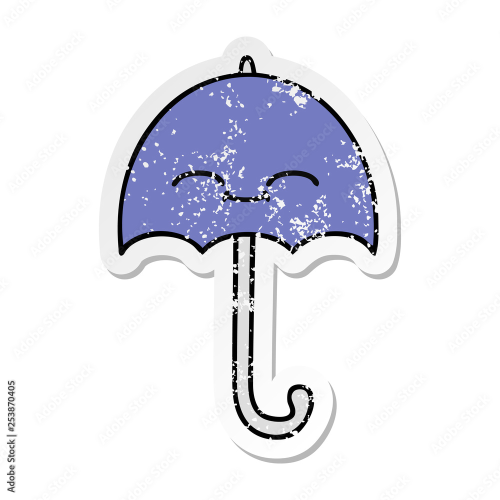 distressed sticker of a cute cartoon umbrella distressed sticker of a cute cartoon umbrella