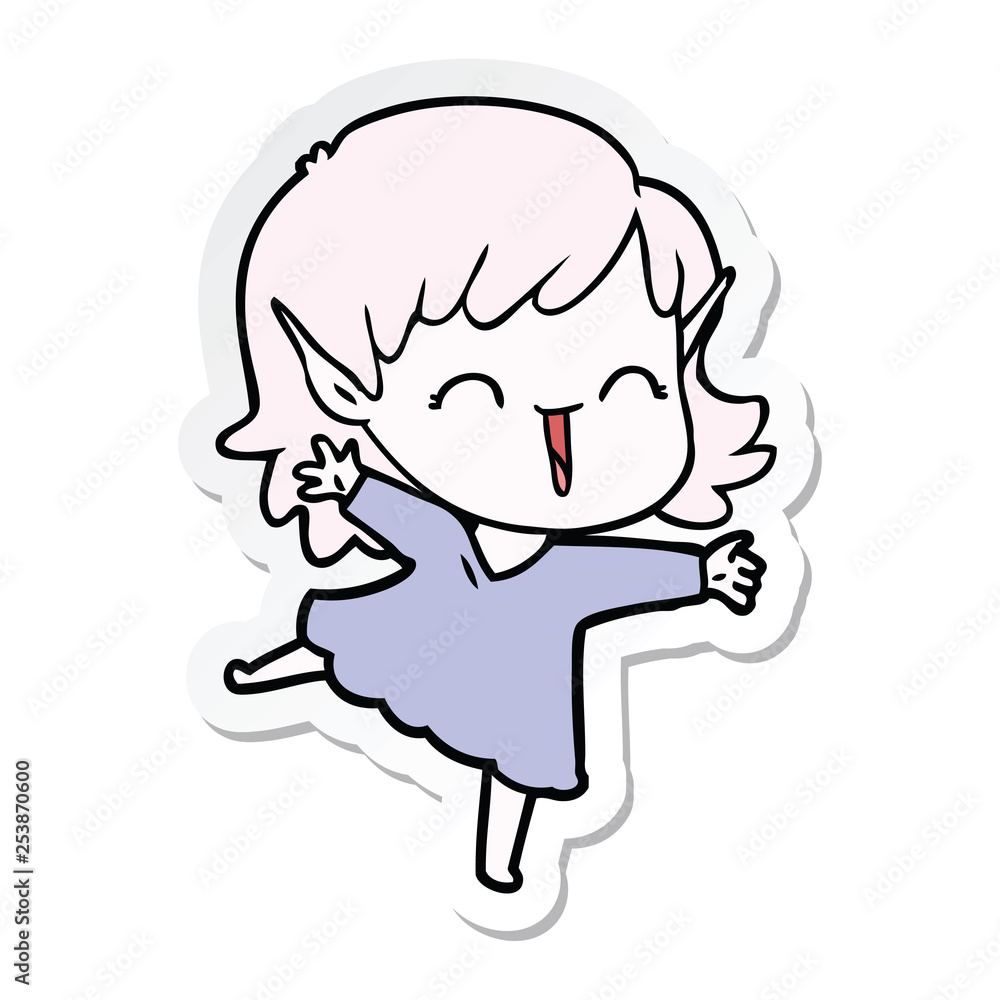 Obraz premium sticker of a cartoon elf girl