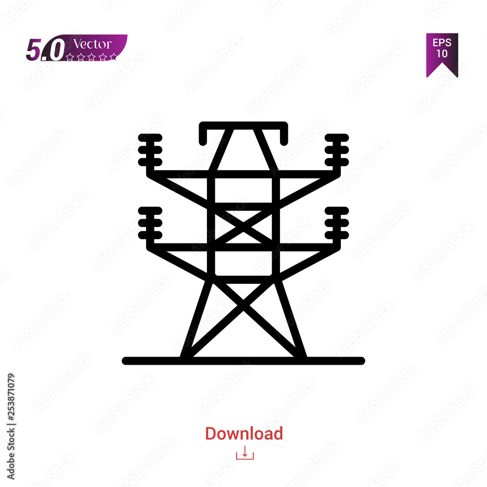 electric-tower icon isolated on white background. ecology icons Graphic design, mobile application, logo, user interface. Editable stroke. EPS10 format vector illustration electric-tower icon isolated on white background. ecology icons Graphic design, mobile application, logo, user interface. Editable stroke. EPS10 format vector illustration