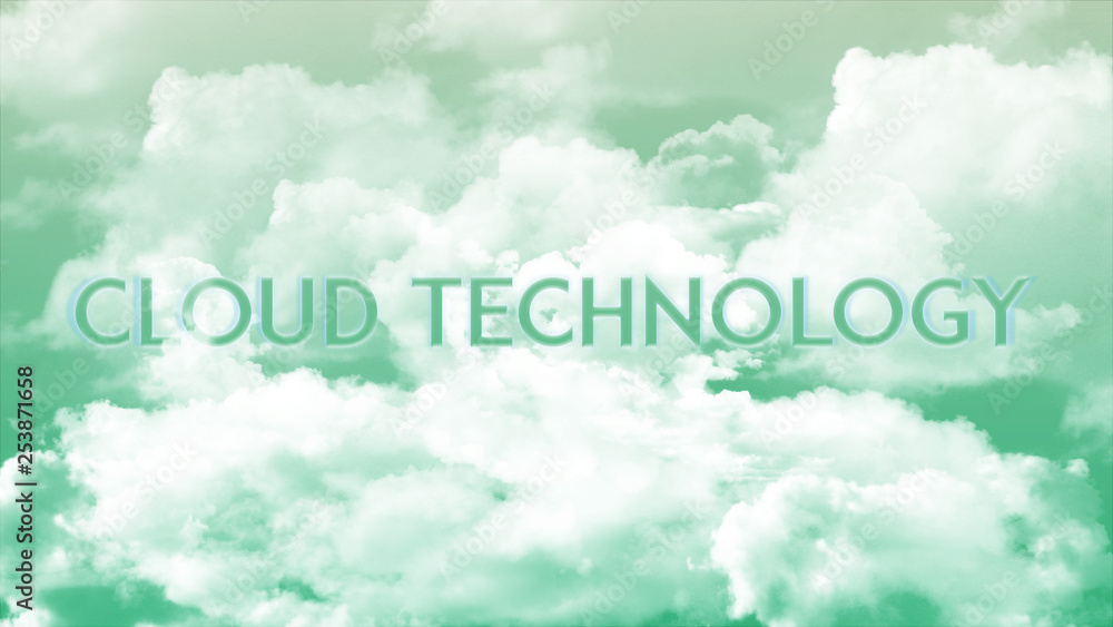 Word CLOUD TECHNOLOGY in colorful clouds, communication concept 