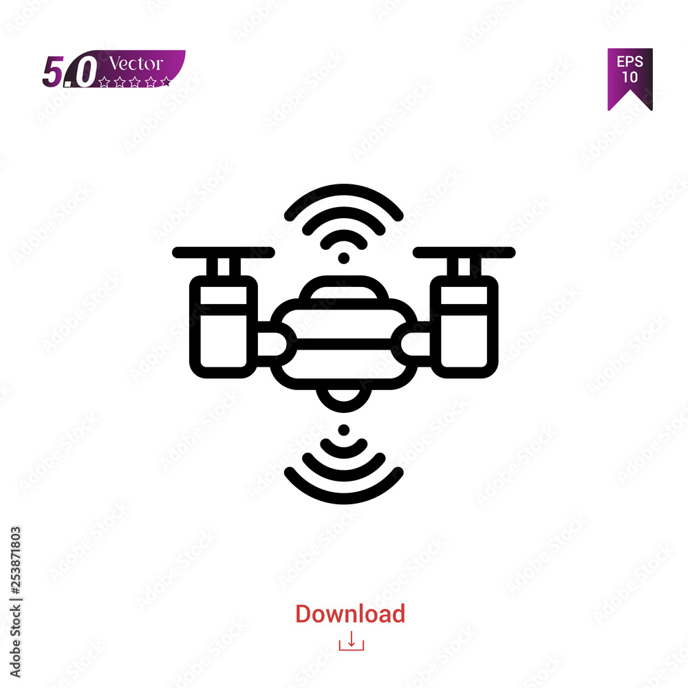 Outline drone icon isolated on white background. Line pictogram. Graphic design, mobile application, artificial intelligence icons, user interface. Editable stroke. EPS10 format vector illustration Outline drone icon isolated on white background. Line pictogram. Graphic design, mobile application, artificial intelligence icons, user interface. Editable stroke. EPS10 format vector illustration