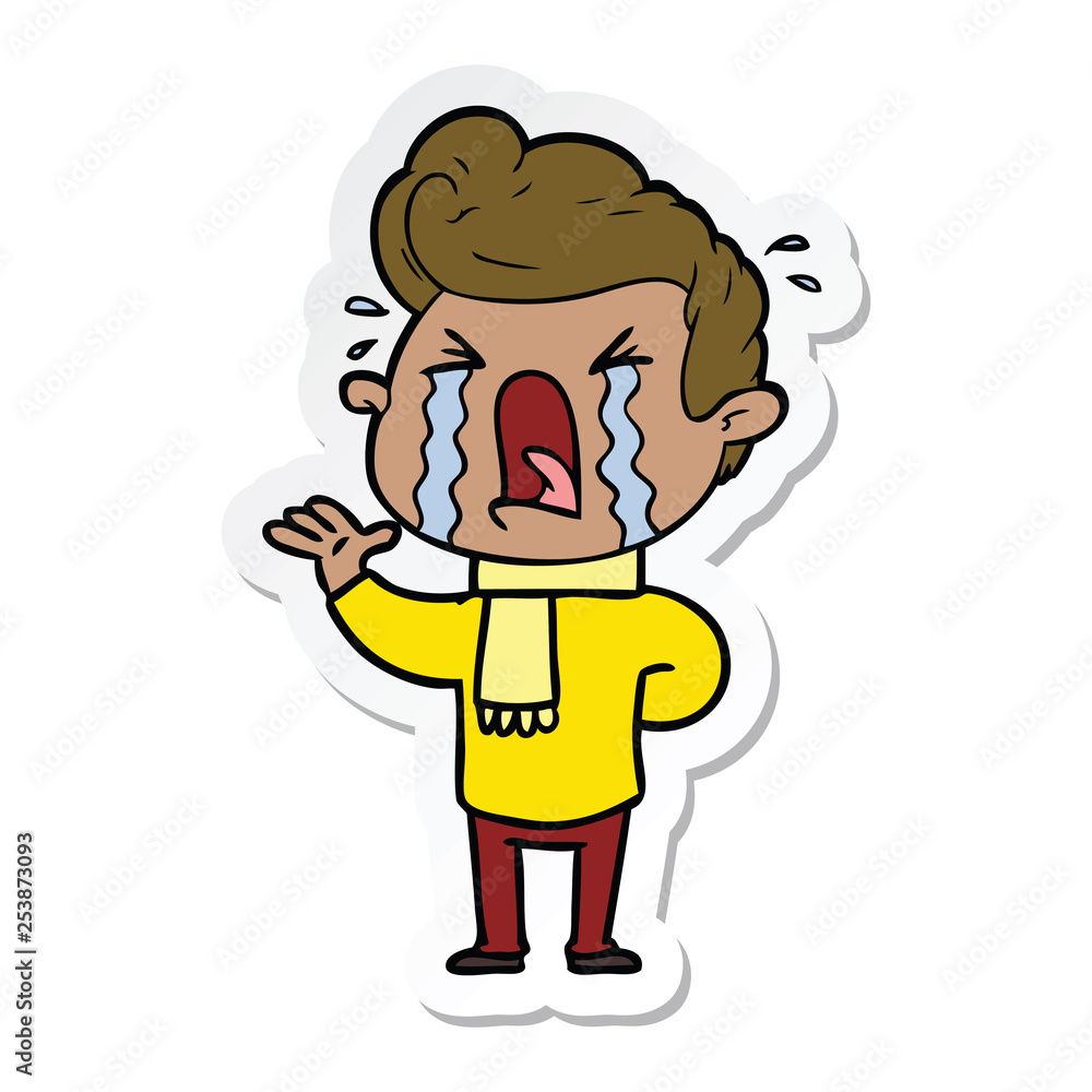 sticker of a cartoon crying man