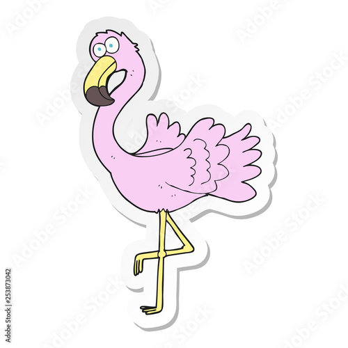 sticker of a cartoon flamingo