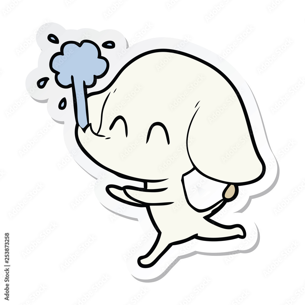 sticker of a cute cartoon elephant spouting water sticker of a cute cartoon elephant spouting water