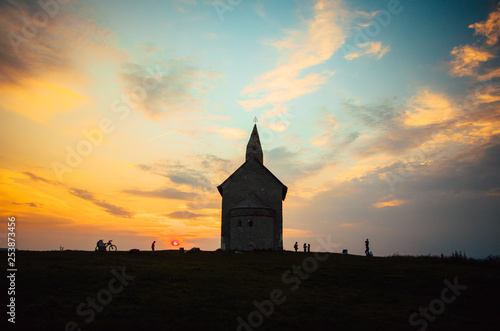 Christianity photo, church and sunset light