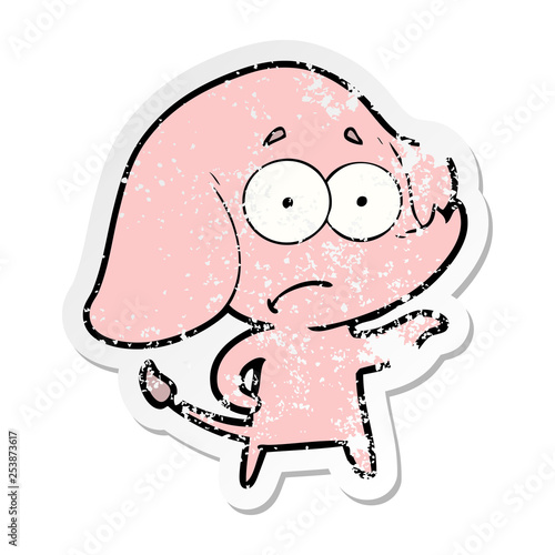 distressed sticker of a cartoon unsure elephant