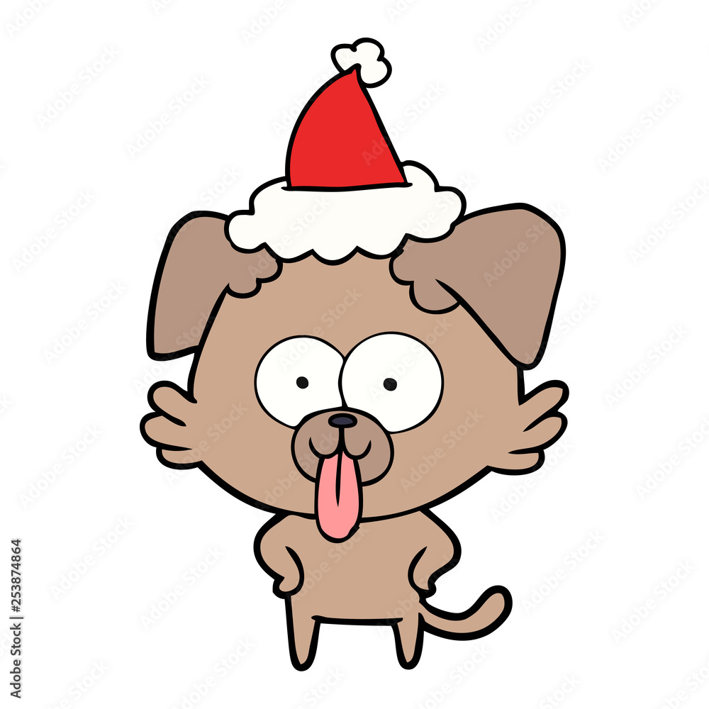 line drawing of a dog with tongue sticking out wearing santa hat line drawing of a dog with tongue sticking out wearing santa hat