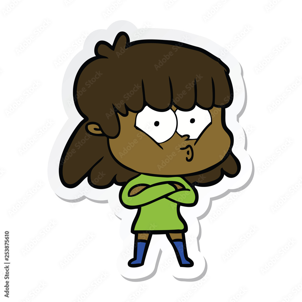sticker of a cartoon whistling girl sticker of a cartoon whistling girl