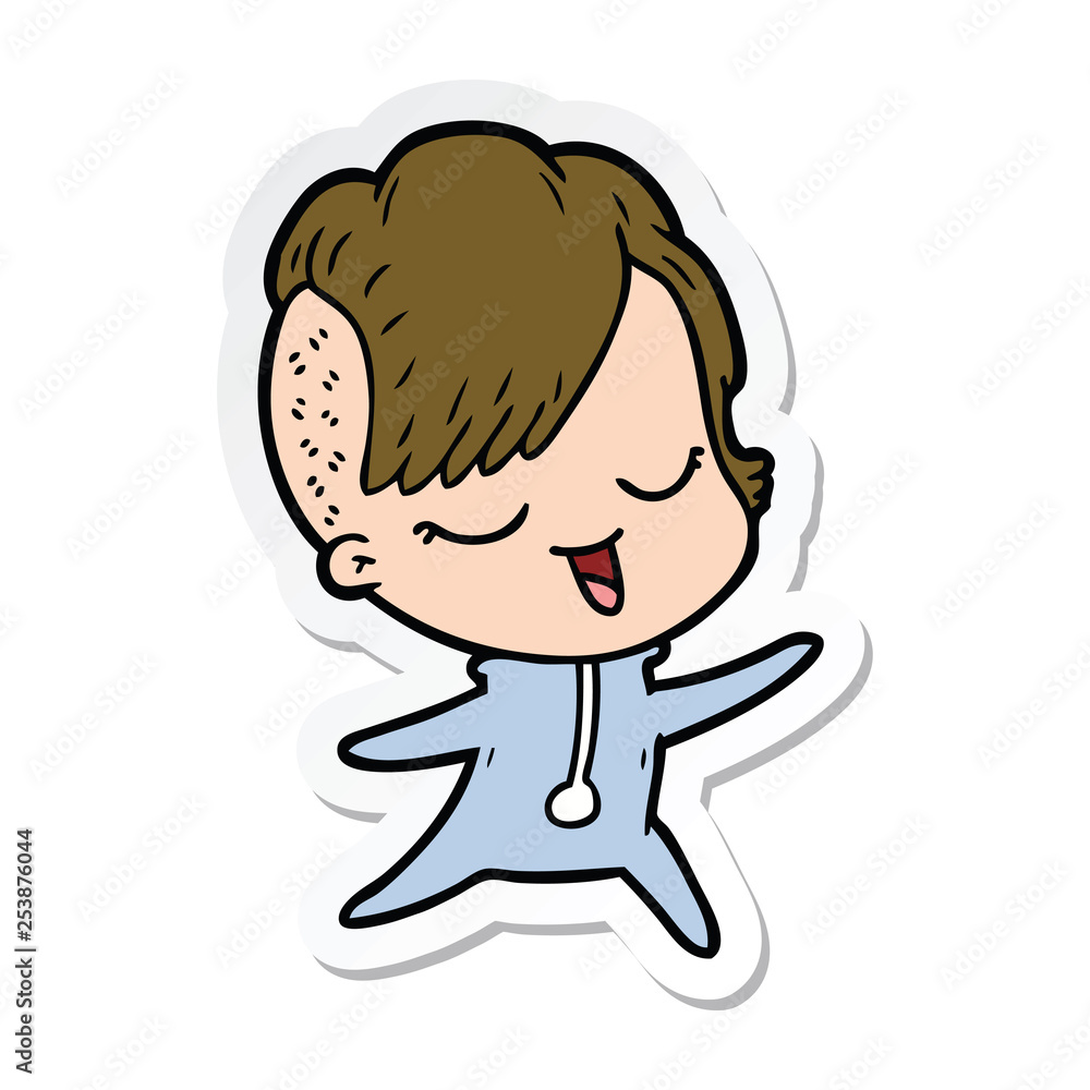 sticker of a happy cartoon girl in onesie sticker of a happy cartoon girl in onesie